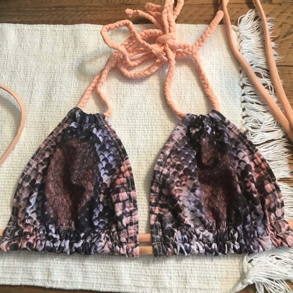 Pink coral snakeskin bikini top